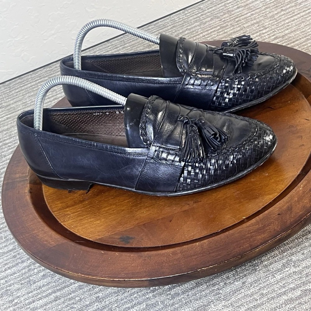 Cole Haan Shoes Mens 8.5 M Black Woven Leather Tassel Kiltie Loafers Italy Dress